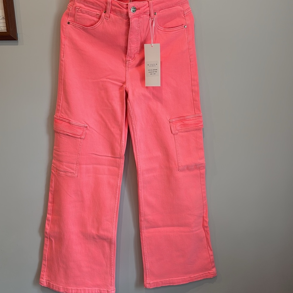 Risen Bright Pink Women's Cargo Jeans - Picture 2 of 4